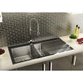 Molded Double Bowl Stainless Steel Toughened Tempered Black Glass Panel Kitchen Sink